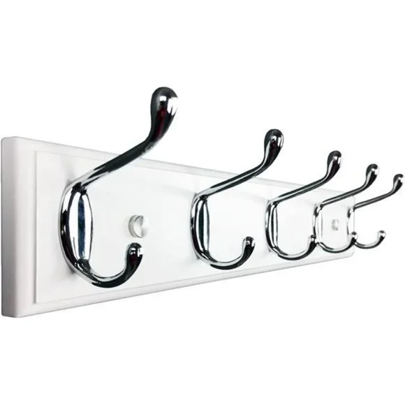 Storage Organization Silver Hooks Wood Coat Rack Wall Mount
